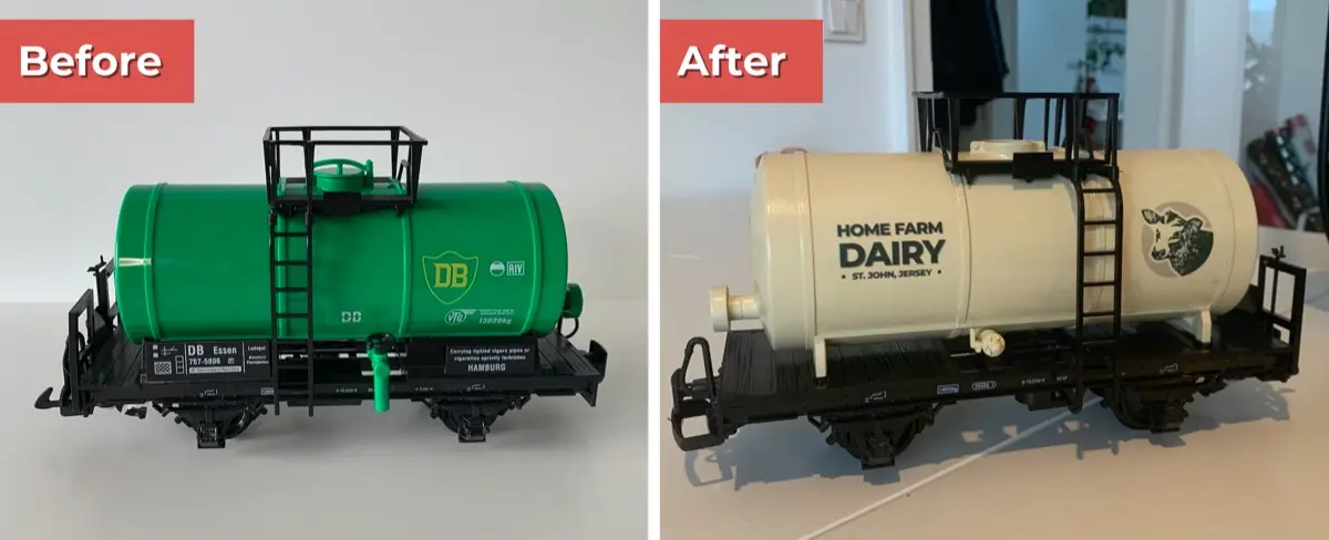 A kit-bashed milk tanker wagon