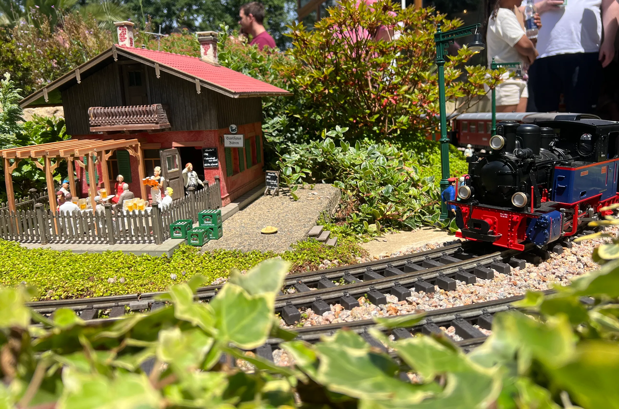 The HSBA Garden Railway line running past Frank's Beer Garden